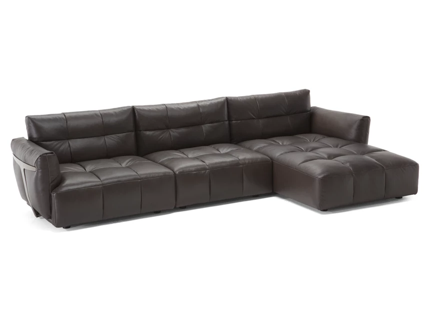Zetel Herman V981 met longchair leder bruin Natuzzi Italia