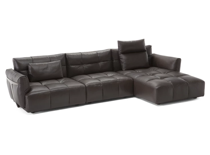 Met kussens Zetel Herman V981 met longchair leder bruin Natuzzi Italia