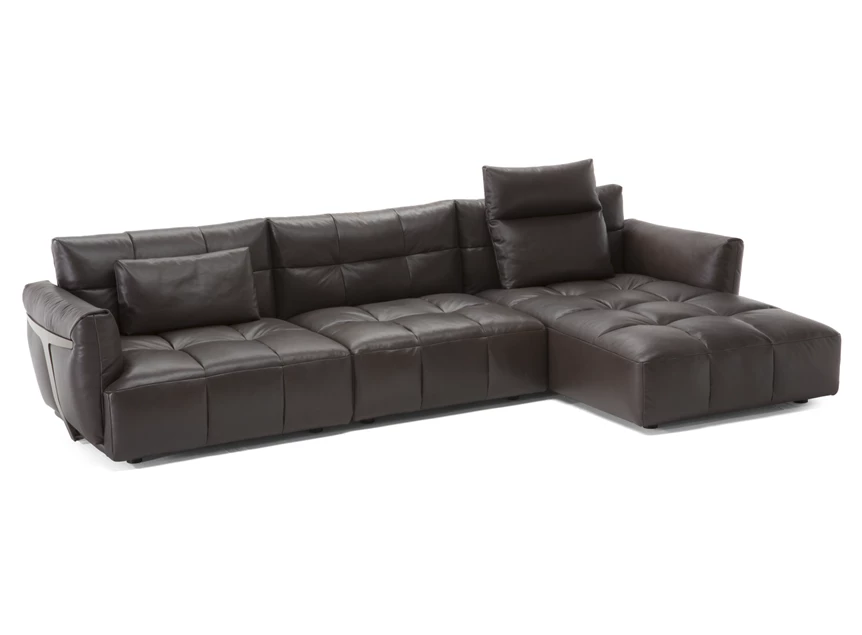 Met kussens Zetel Herman V981 met longchair leder bruin Natuzzi Italia