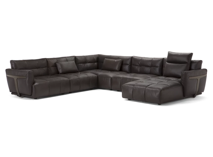 Met kussens Hoeksalon Herman met longchair V981 leder bruin Natuzzi Italia