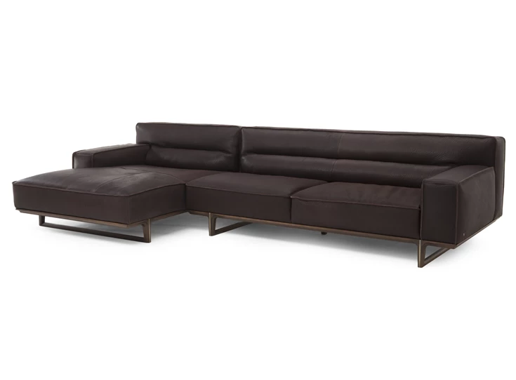 Ligelement Zetel met longchair Kendo 3032 leder donkerbruin Natuzzi Italia