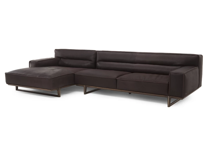 Ligelement Zetel met longchair Kendo 3032 leder donkerbruin Natuzzi Italia
