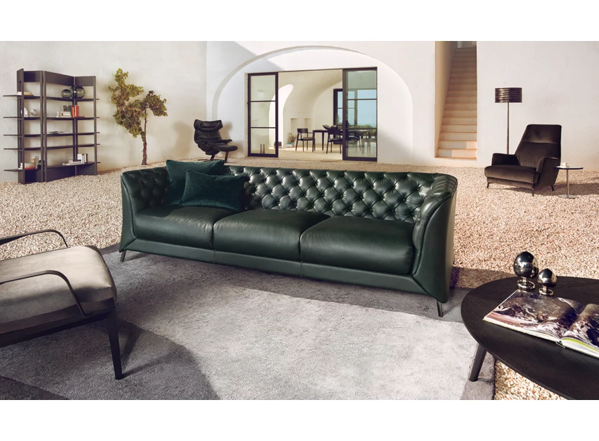 Sfeerfoto Canapé grote 3-zit La Scala 3000 leder donkergroen Natuzzi Italia