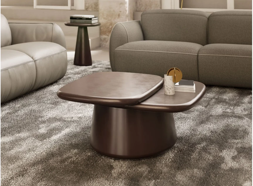 Sfeerfoto Bijzettafel Mindful vierkant Q083 matte lak chocolate Natuzzi Italia