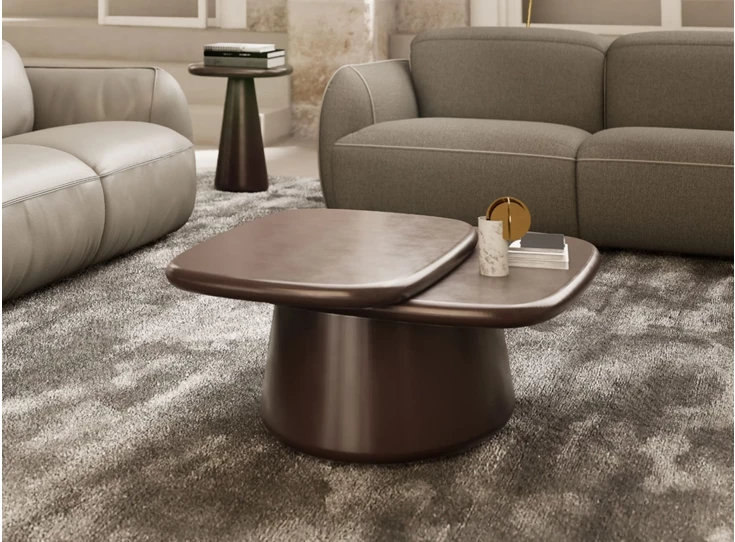 Zijkant sfeerfoto Salontafel Mindful Q083 matte lak chocolate Natuzzi Italia