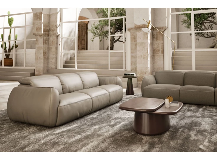 Sfeerfoto Grote canapé 3-zit Mindful 3289 relaxen leder zand Natuzzi Italia