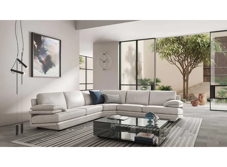 Sfeerfoto Hoeksalon Plaza 2030 rechte hoek leder wit Natuzzi Italia