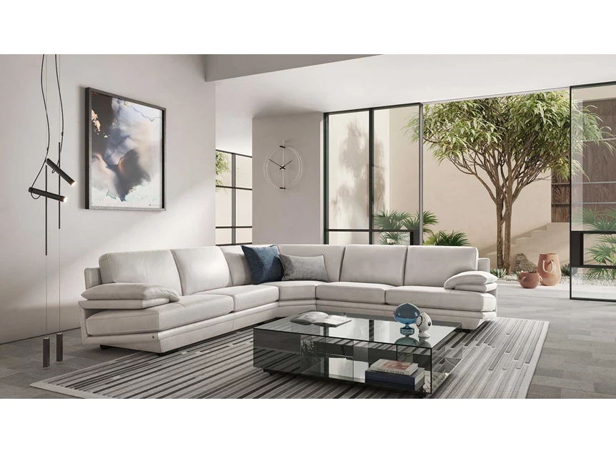 Sfeerfoto Hoeksalon Plaza 2030 rechte hoek leder wit Natuzzi Italia