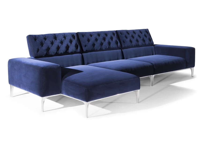Zijkant Zetel Skyline 3150 met longchair stof blauw Natuzzi Italia
