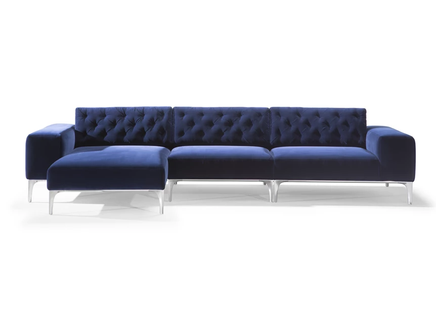 Front Zetel Skyline 3150 met longchair stof blauw Natuzzi Italia