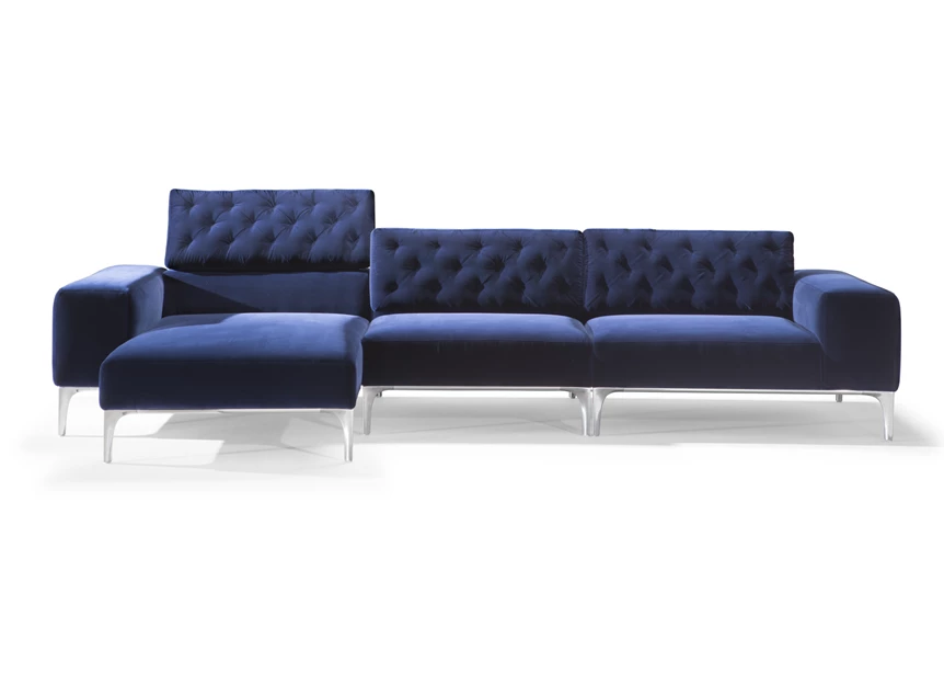 Diepteverstelling Zetel Skyline 3150 met longchair stof blauw Natuzzi Italia