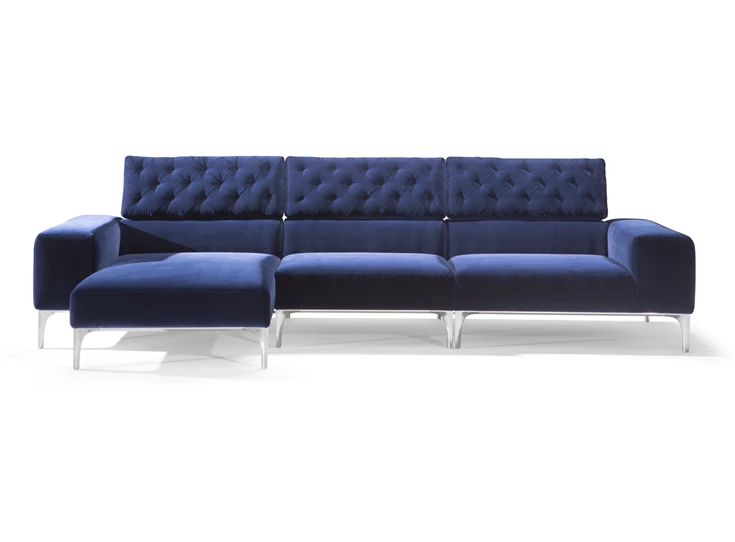 Verstelbare rugleuningen Zetel Skyline 3150 met longchair stof blauw Natuzzi Italia
