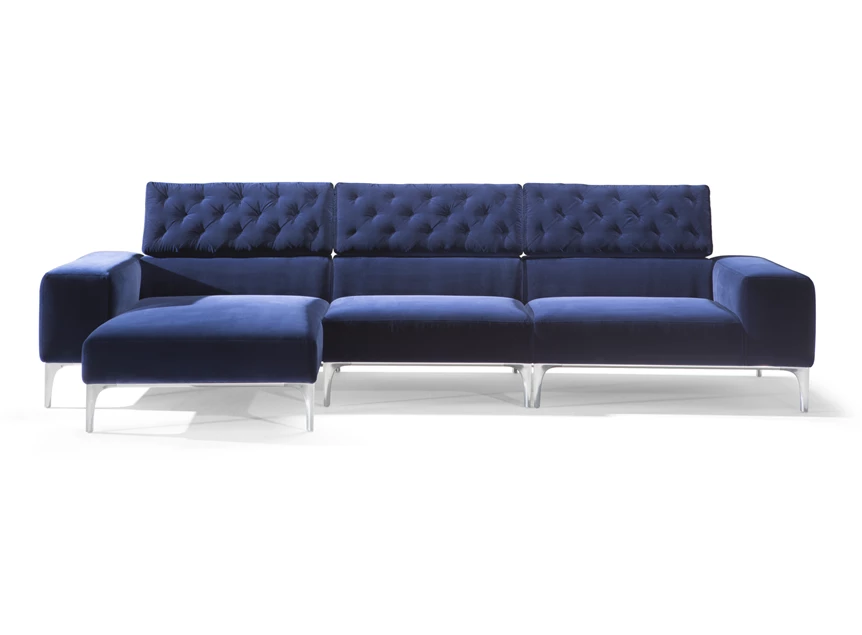 Verstelbare rugleuningen Zetel Skyline 3150 met longchair stof blauw Natuzzi Italia