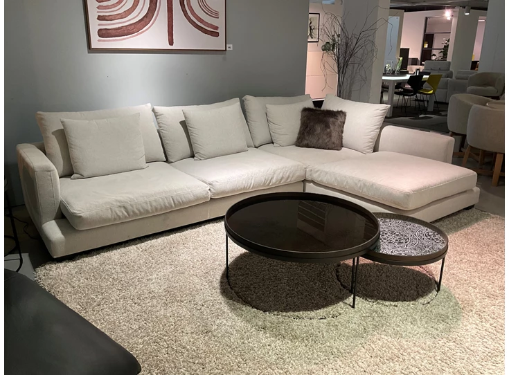 Salon Freestyle met longchair stof wit linnen Leda