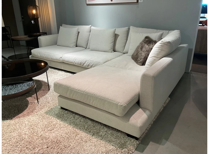 Ligelement Salon Freestyle met longchair stof wit linnen Leda