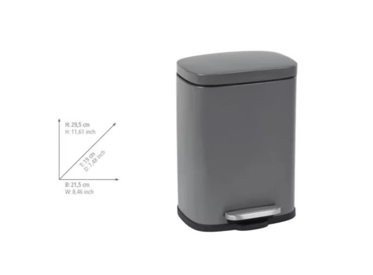 Leno afvalemmer- 5L- easy close- grijs- afmetingen