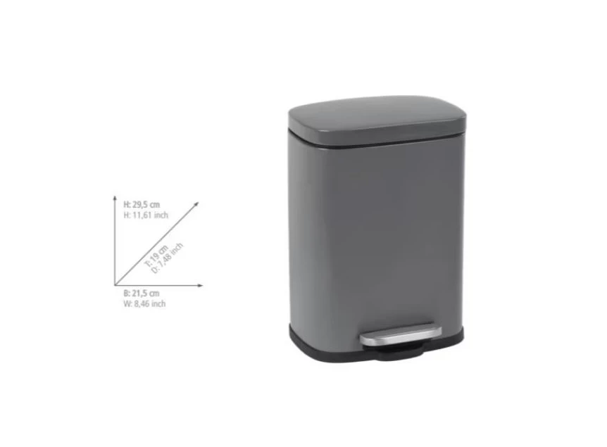 Leno afvalemmer- 5L- easy close- grijs- afmetingen