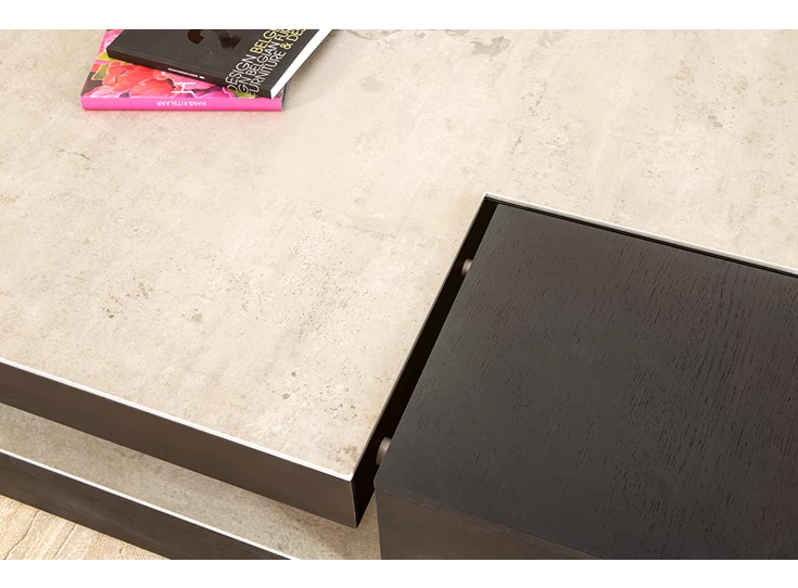 Detail Salontafel Split donker eik keramiek Crest Karat Tables to Love