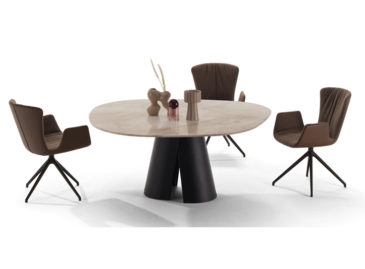 Sfeerfoto Eettafel Kent 1550 trapeza shape natuursteen Draenert