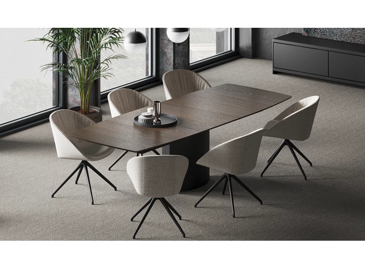 Verlengbare tafel Adler 1224 massief eik dark oak metalen voet zwart 2 oval Draenert