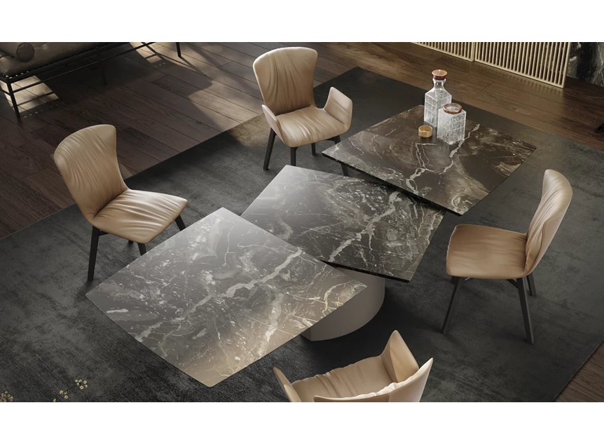 Bovenkant Verlengbare tafel Adler stone natuursteen voet roestvrij staal 2 oval Draenert