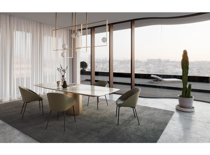 Verlengbare tafel Adler stone dolomite gold natuursteen voet roestvrij staal 2 oval Draenert