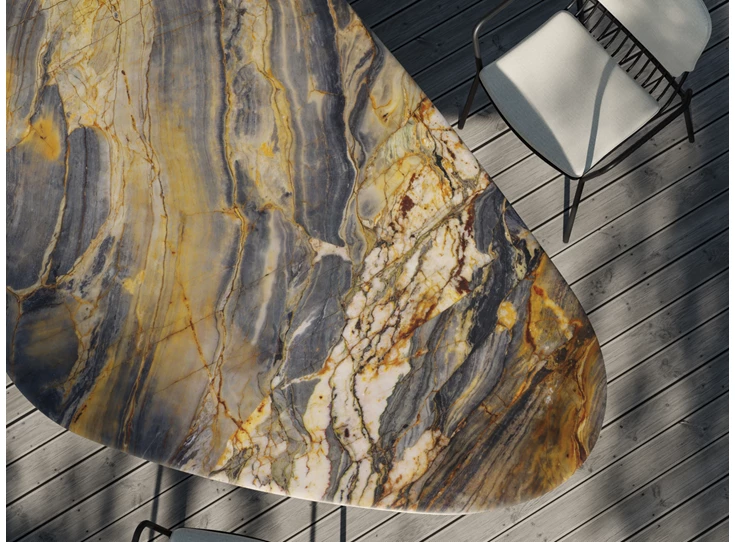 Detail Sfeerfoto Tafel Kent outdoor 1550-O trilungo natuursteen quartzit colorado Draenert