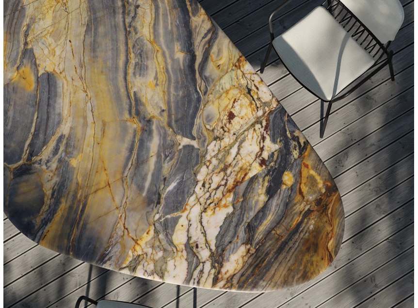 Detail Sfeerfoto Tafel Kent outdoor 1550-O trilungo natuursteen quartzit colorado Draenert