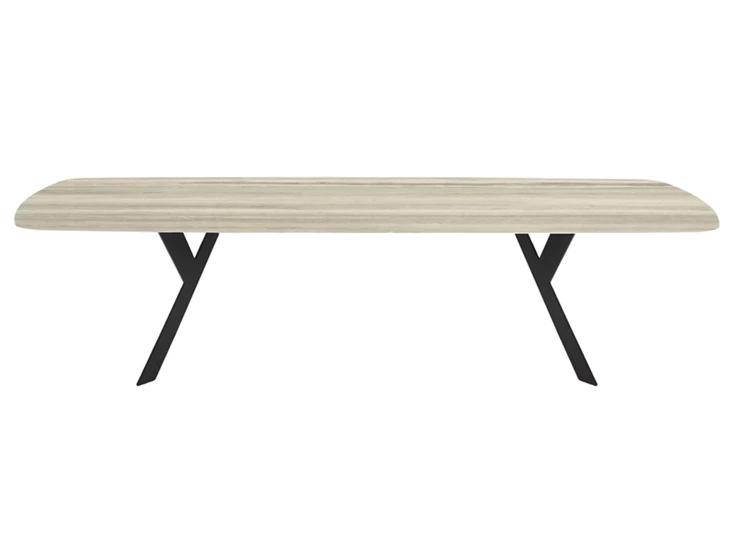 Front Eettafel Nexus bootvorm keramiek travertijn marmerlook op maat Diadesi