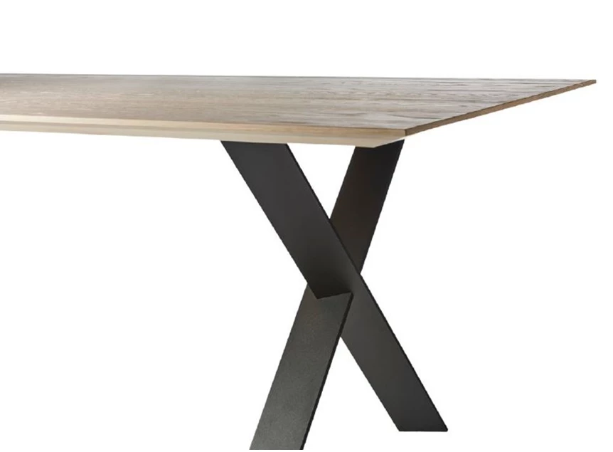 Detail Eettafel Cross rechthoekig massief hout white wash eik op maat Diadesi