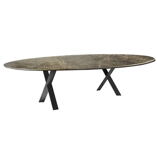 Eettafel Cross ellips ovaal keramiek emperador marmerlook op maat Diadesi