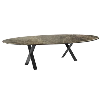 Eettafel Cross ellips ovaal keramiek emperador marmerlook op maat Diadesi