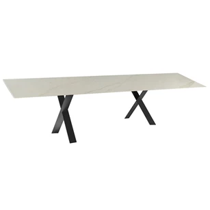 Eettafel Cross rechthoekig keramiek calacatta marmerlook wit op maat Diadesi