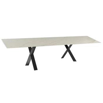 Eettafel Cross rechthoekig keramiek calacatta marmerlook wit op maat Diadesi