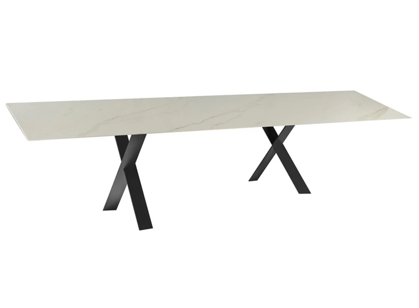 Eettafel Cross rechthoekig keramiek calacatta marmerlook wit op maat Diadesi