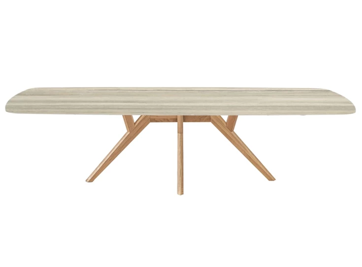 Eettafel Salsa bootvorm keramiek travertijn marmerlook op maat Diadesi