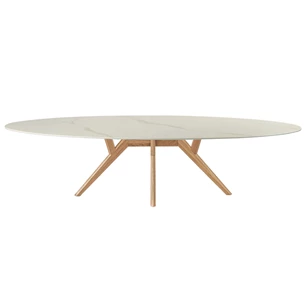 Eettafel Salsa ellips ovaal keramiek calacatta wit marmerlook op maat Diadesi