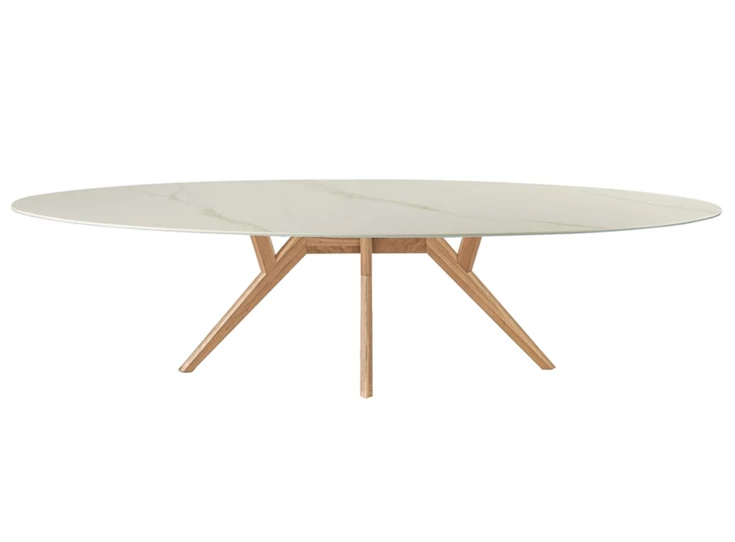 Eettafel Salsa ellips ovaal keramiek calacatta wit marmerlook op maat Diadesi