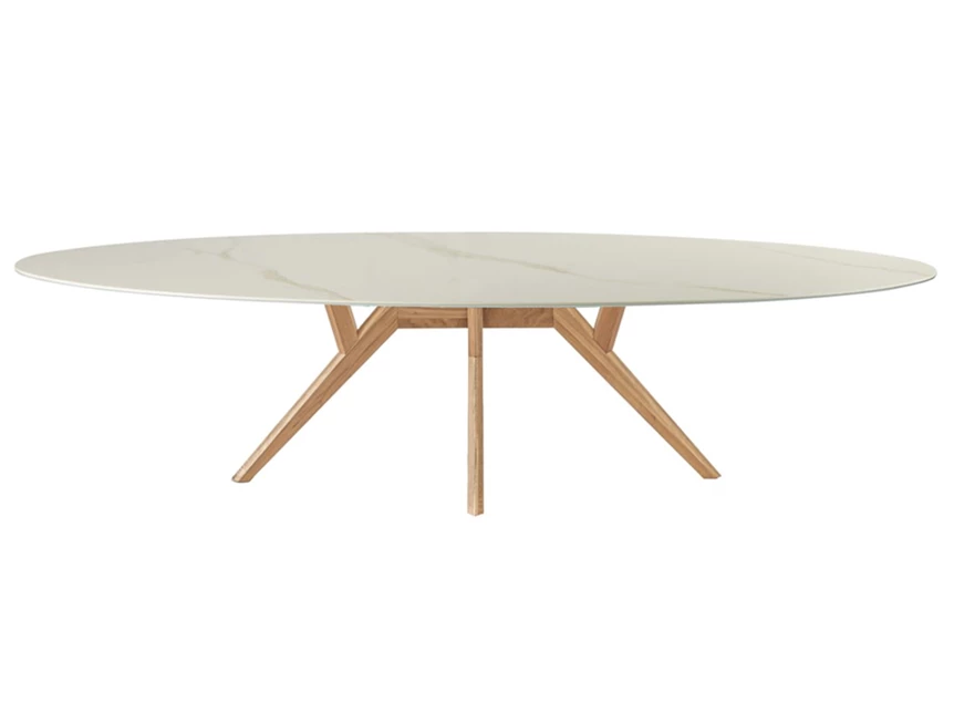 Eettafel Salsa ellips ovaal keramiek calacatta wit marmerlook op maat Diadesi