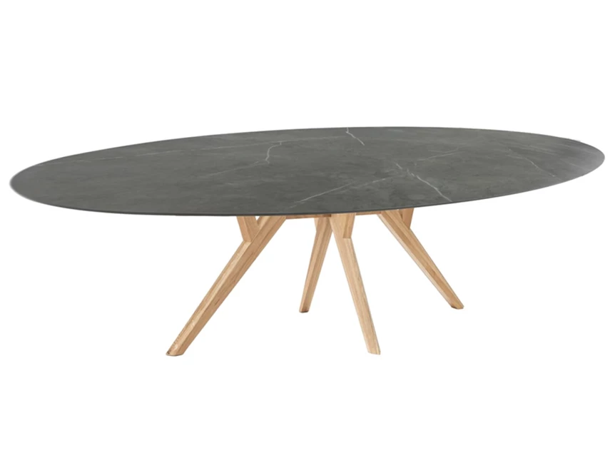 Zijkant Eettafel Salsa ellips ovaal keramiek grijs antraciet op maat Diadesi