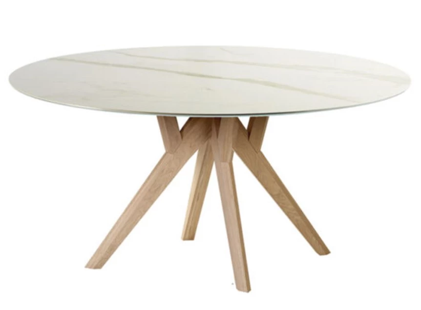 Eettafel Salsa rond keramiek calacatta wit marmerlook op maat Diadesi