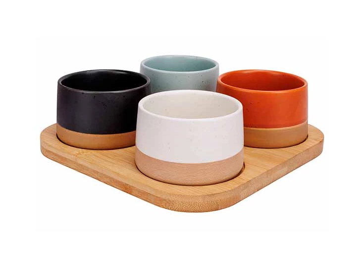 Dela aperoset-5delig-serveerplank 22*22 + 4bowl Ø9,5*5,5