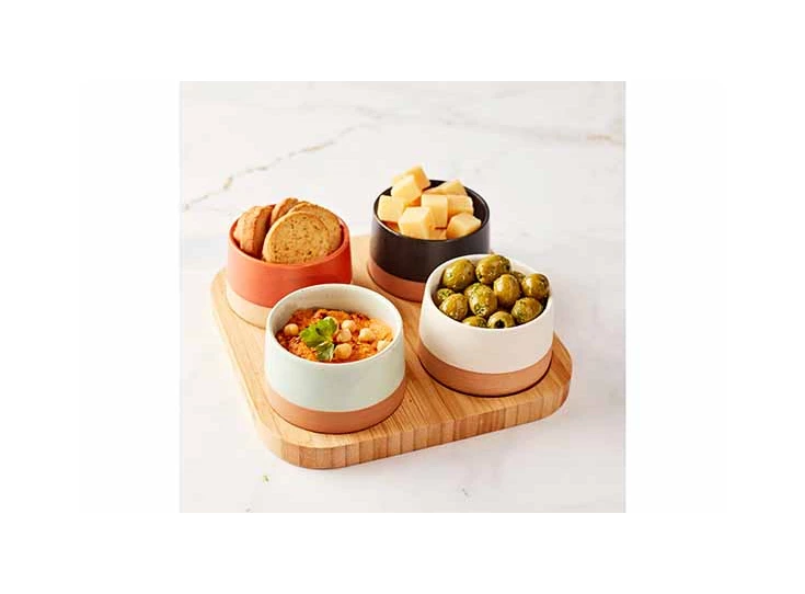 Dela aperoset-5delig-serveerplank 22*22 + 4bowl Ø9,5*5,5 sfeerbeeld