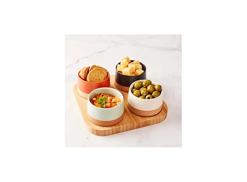 Dela aperoset-5delig-serveerplank 22*22 + 4bowl Ø9,5*5,5 sfeerbeeld