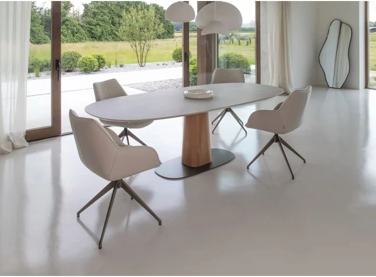 Zijkant Eettafel Storq superellips centrale poot Bree's New World