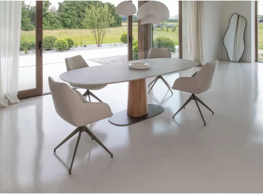 Zijkant Eettafel Storq superellips centrale poot Bree's New World