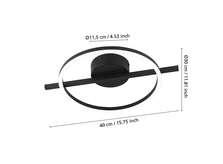 Amandolo plafondlamp- 30x40cm- zwart- afmetingen