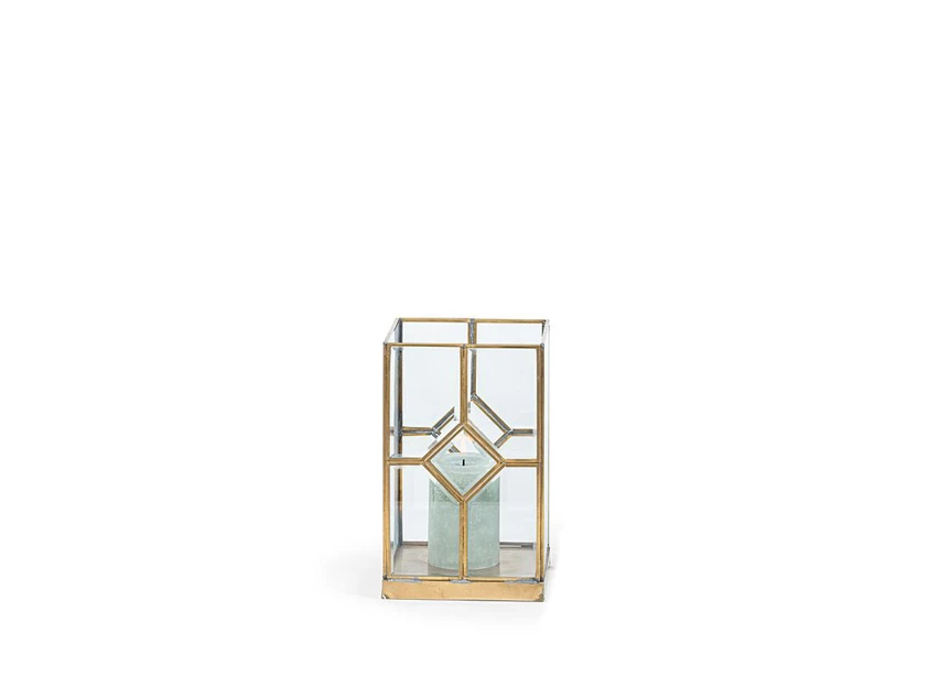 DL040 Dekocandle Lantern Square Brass + Beveled Glass