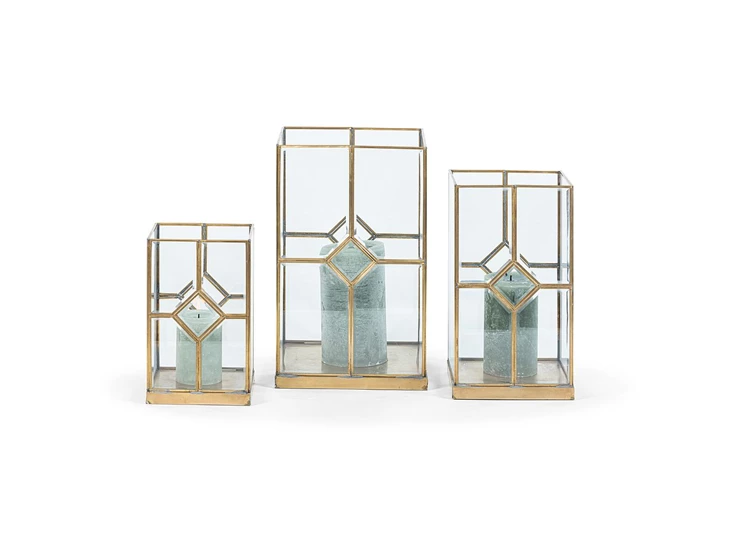 DL041 Dekocandle Lantarn Square brass + beveled glass set