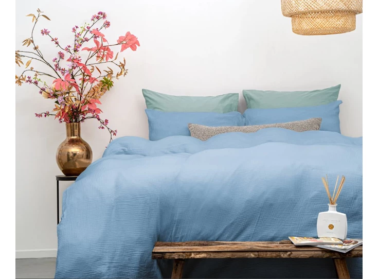 Mousseline Perkal- sky blauw- 140*200/220- sfeerbeeld